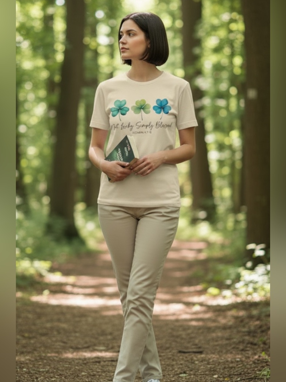 Bella Canvas/Cream T-Shirt w/Green & Blue Clover short sleeve-Boutique-New